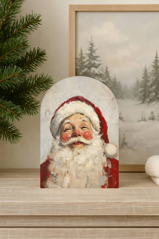 Merry Santa Arch Wood Sign – Vintage Holiday Shelf Decor