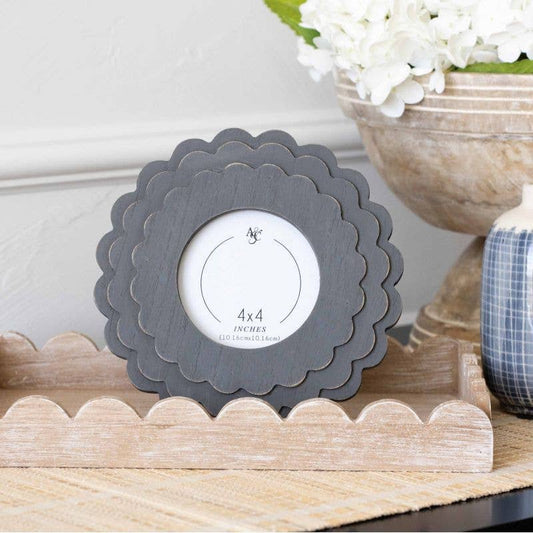 4X4 Gray Round Scallop Photo Frame