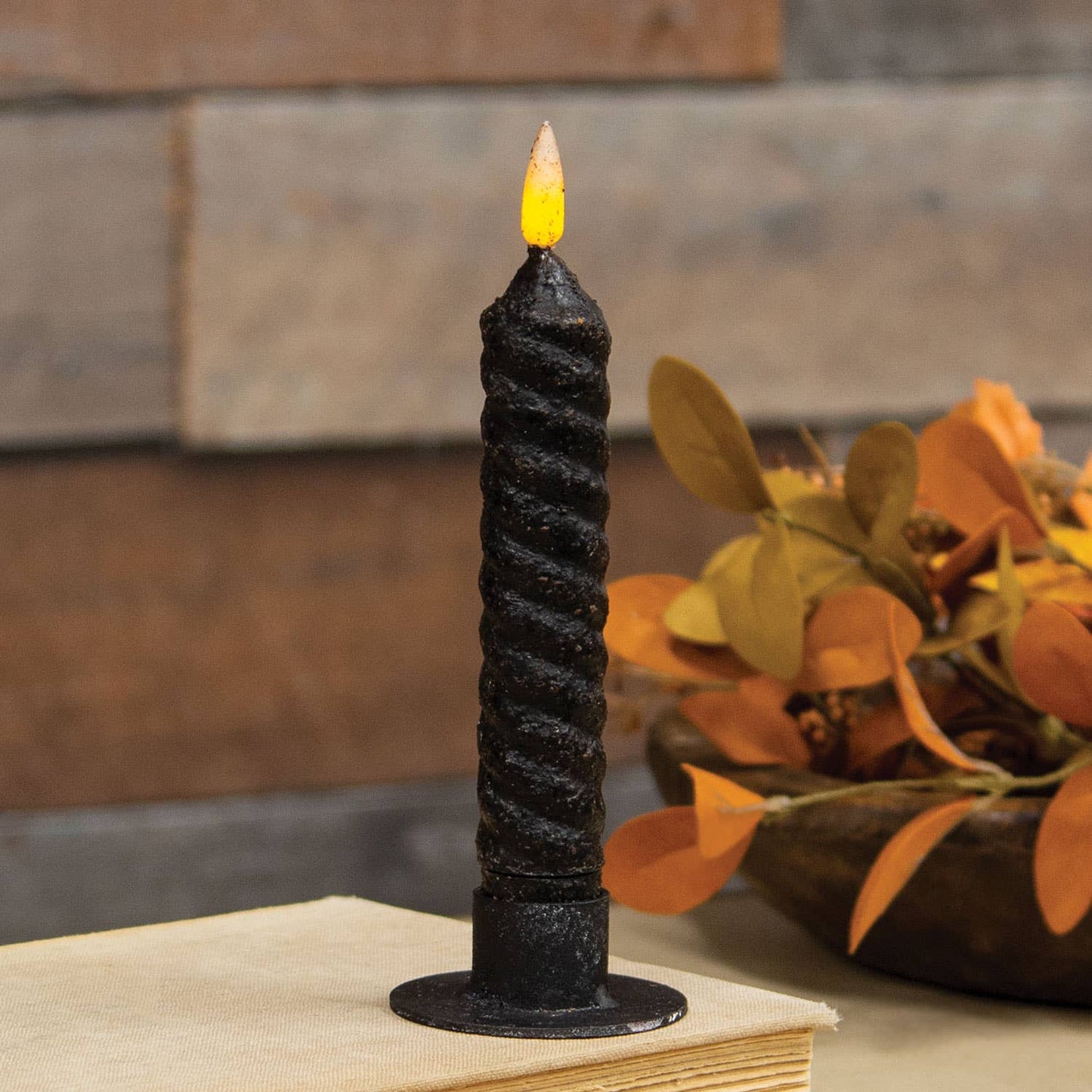 Black Vintage Twist Flicker Flame Timer Taper, 6.25"