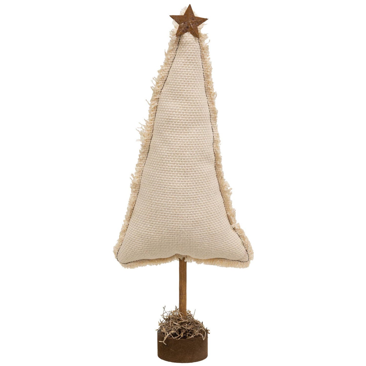 14.5" Fringed Stuffed Ivory Canvas Christmas Tree on Base