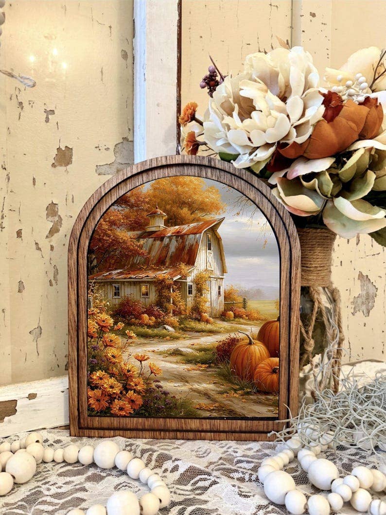 Fall Barn Framed Canvas Art