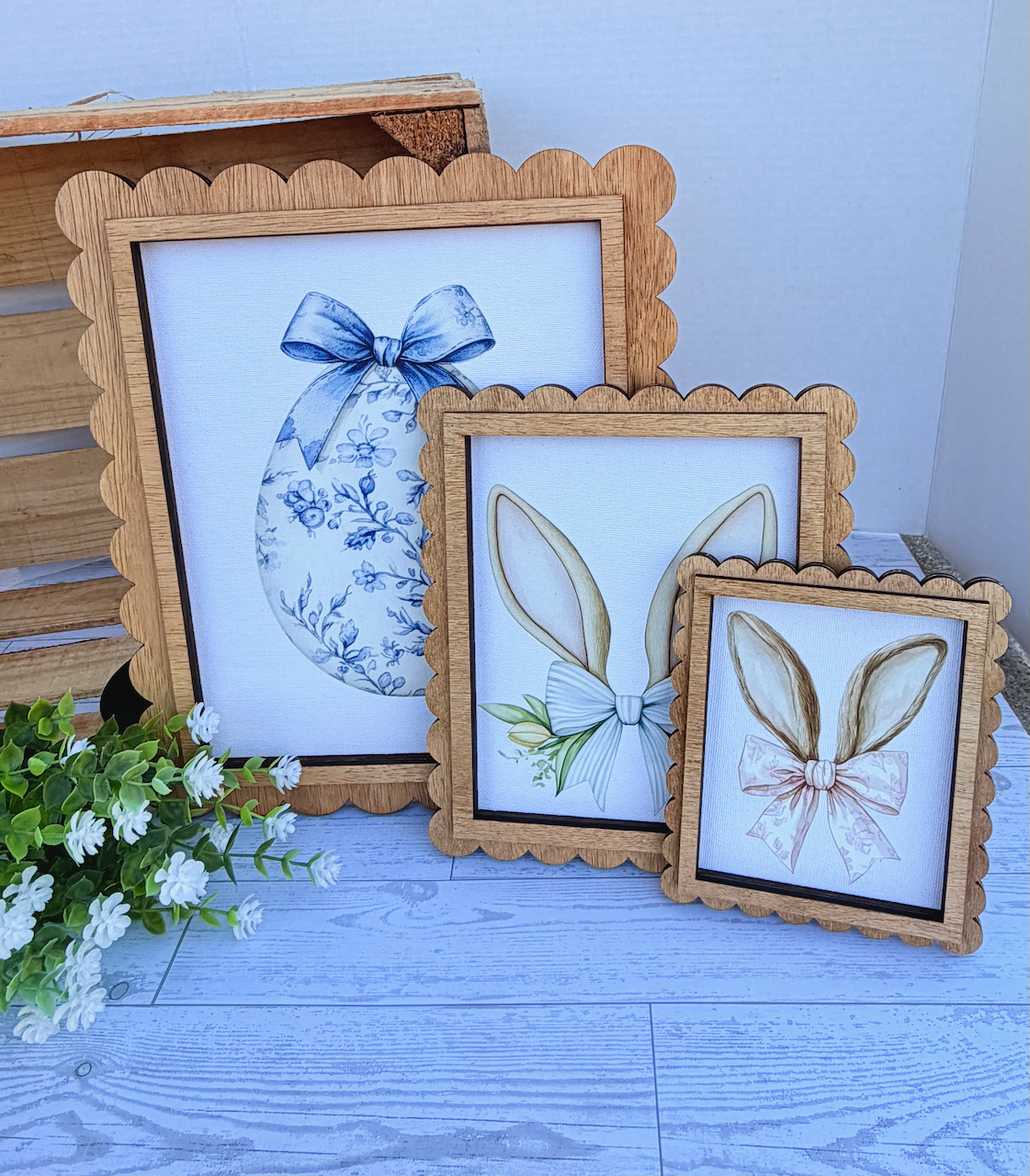 Bunny Blue Scallop Wood Frame