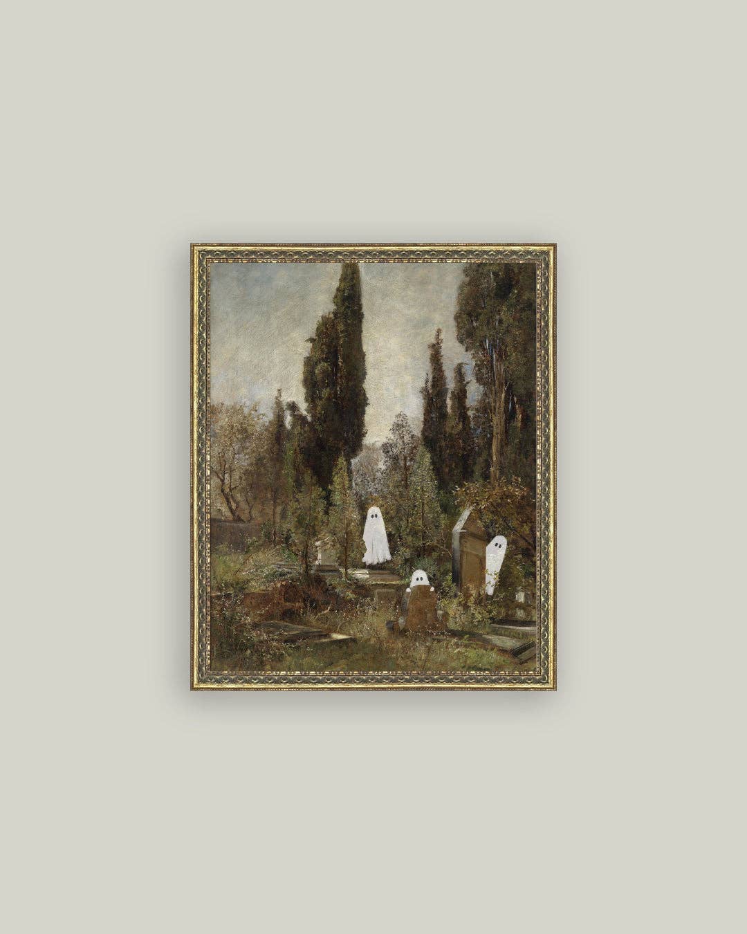 Graveyard Ghosts Framed Antique Art