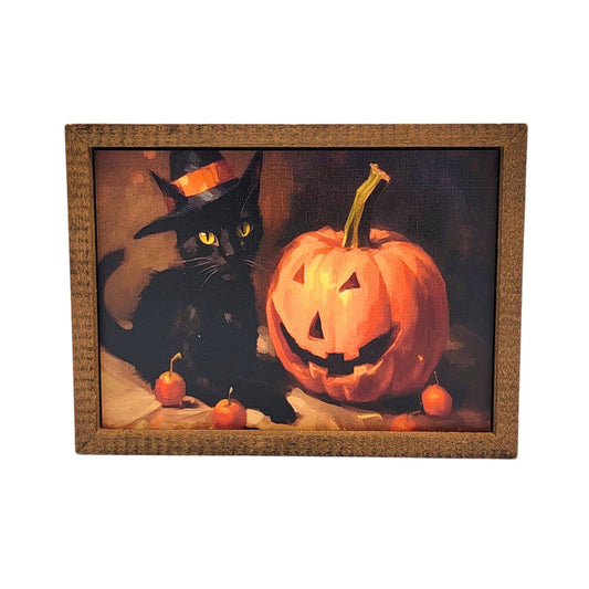 Black Cat & Jake-O-Lantern Halloween Night - Fall Decor