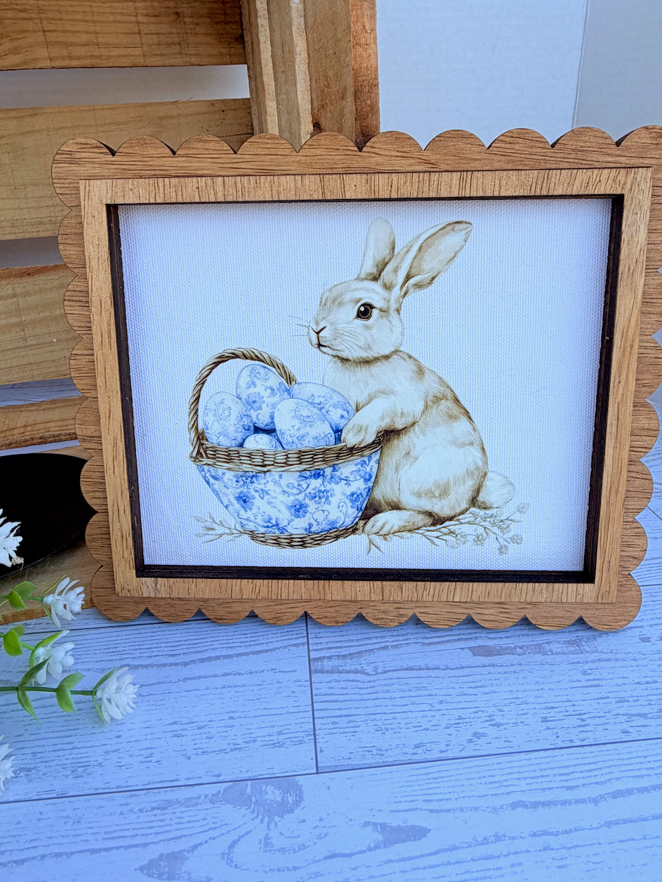 Bunny Blue Scallop Wood Frame