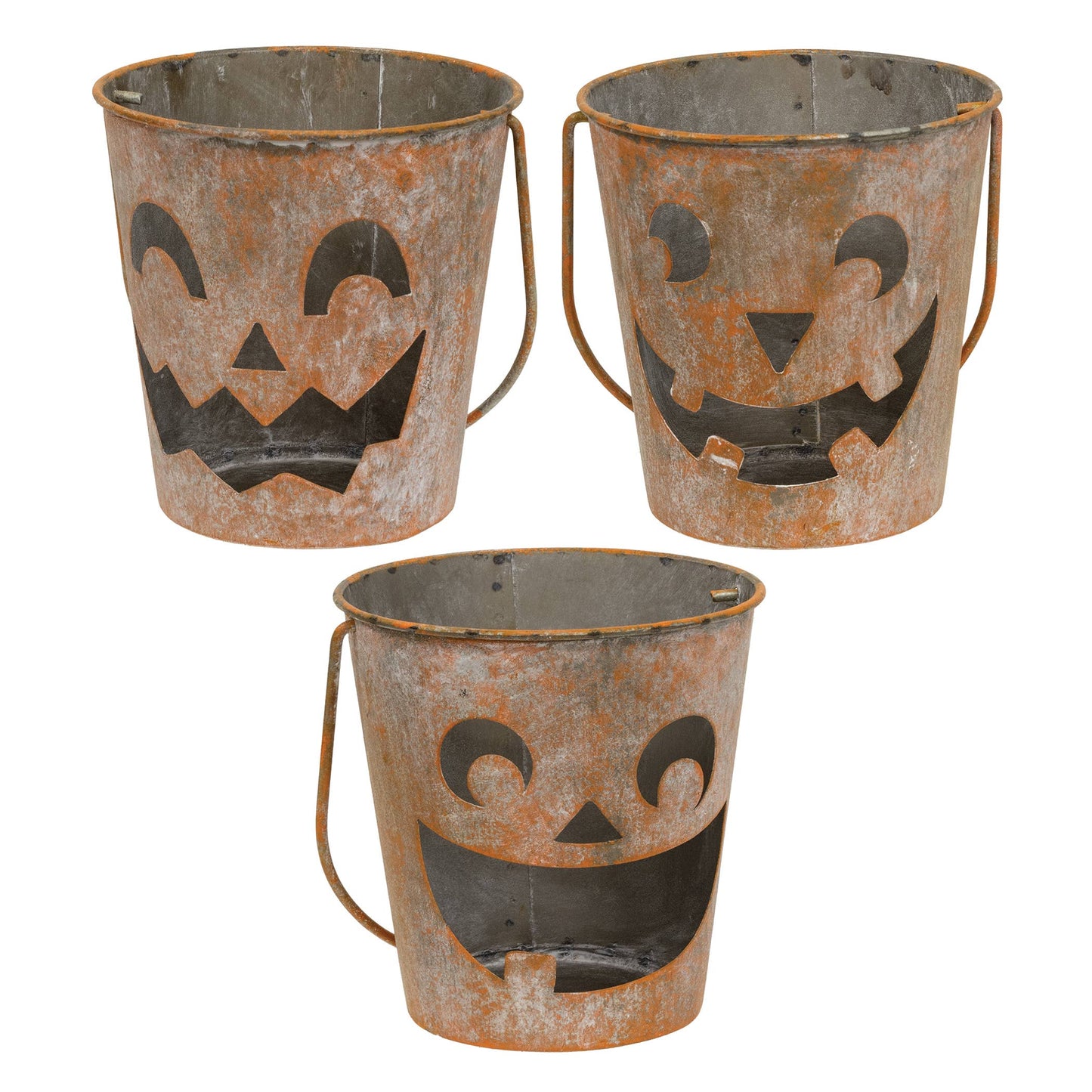 Distressed Metal Jack O Lantern Luminary Bucket - 3 Asstd.