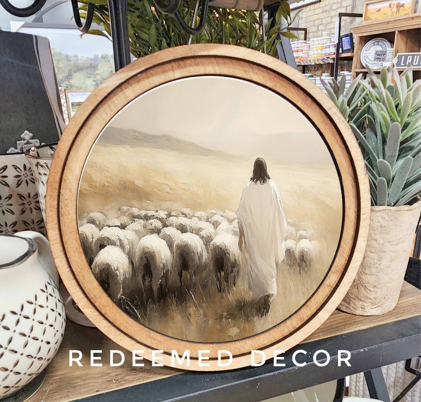 Jesus & Sheep Art- Round