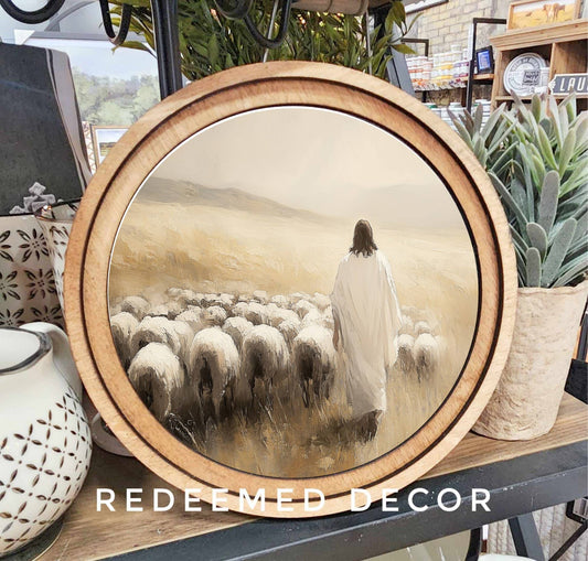 Jesus & Sheep Art- Round