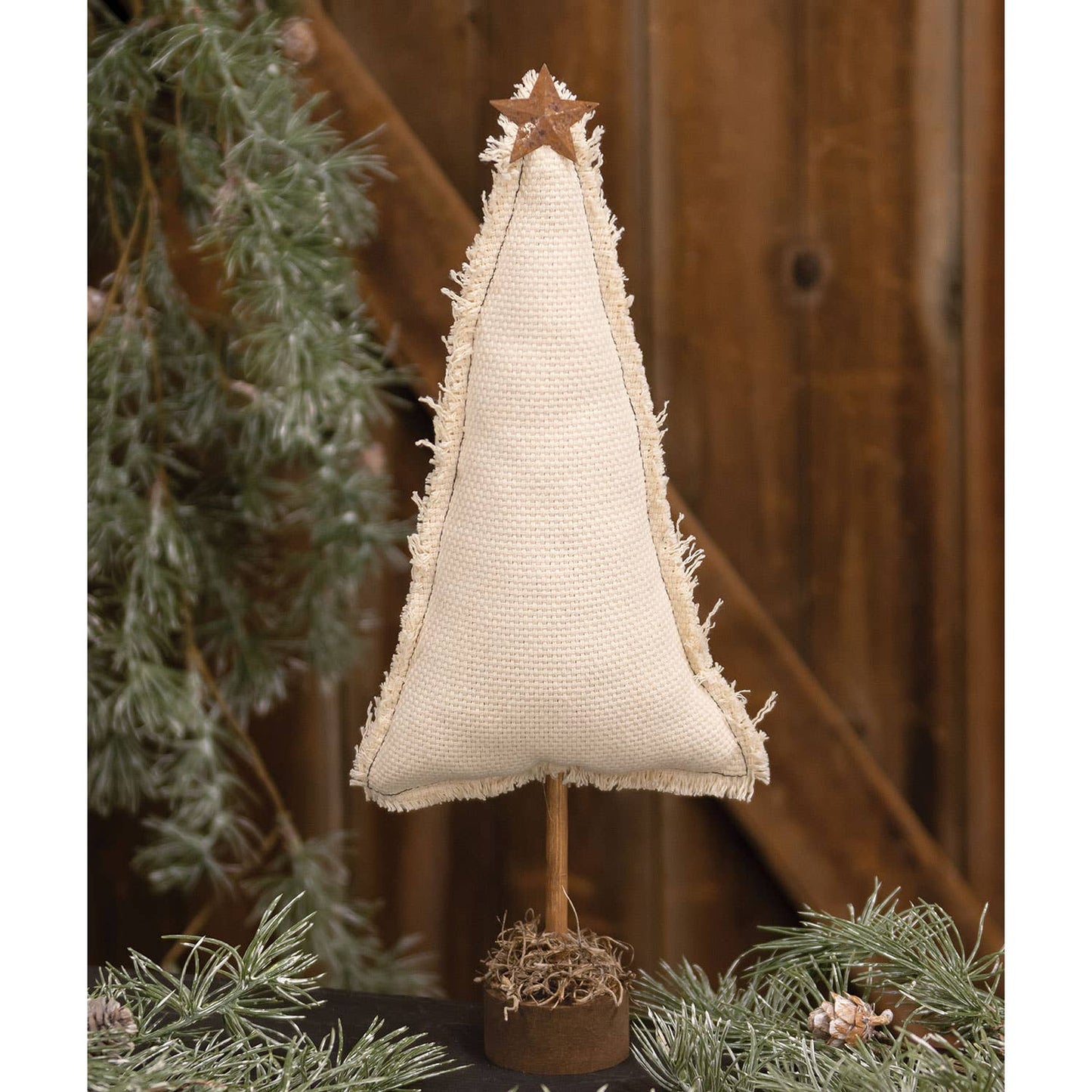 14.5" Fringed Stuffed Ivory Canvas Christmas Tree on Base