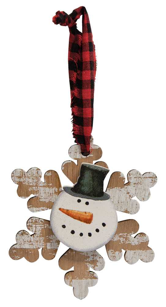 Happy Snowman Snowflake Christmas Ornament, 3 Assorted