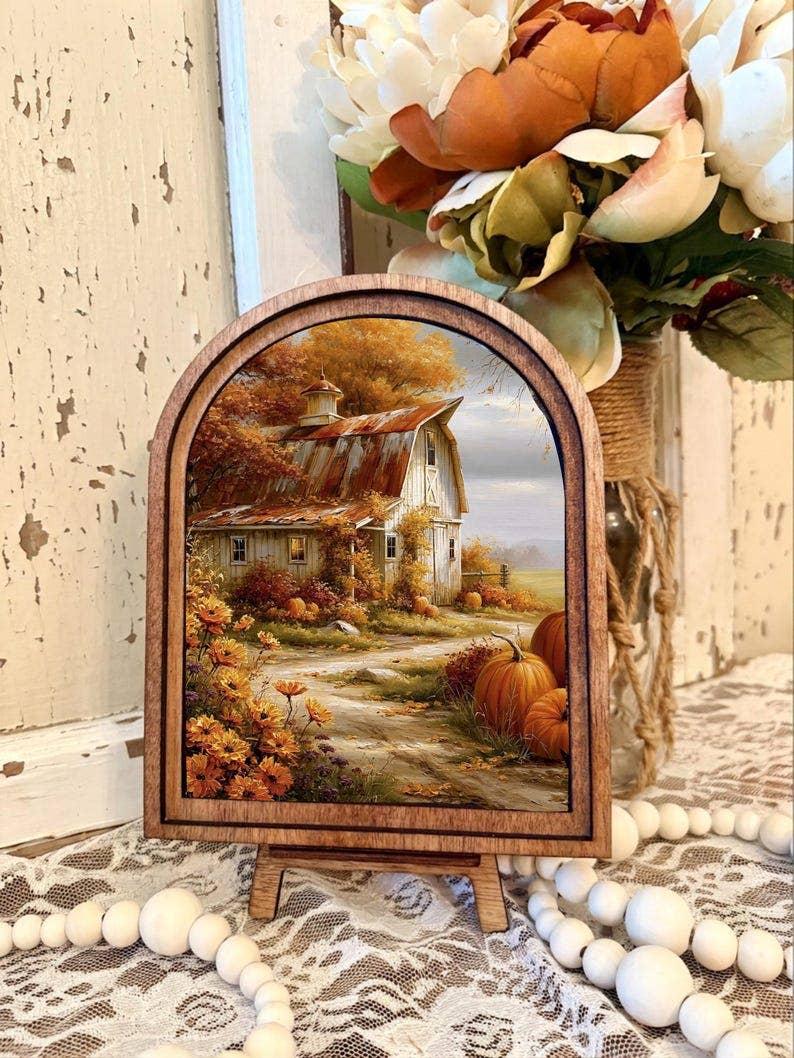 Fall Barn Framed Canvas Art