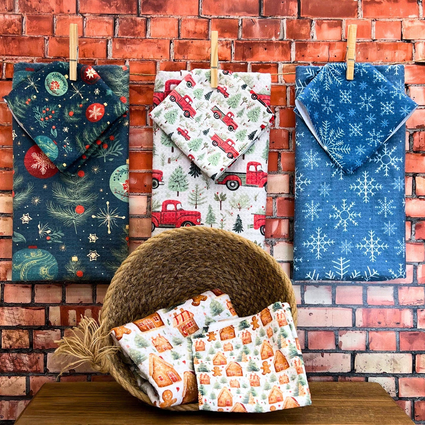 Red Christmas Truck With Tree Waffle Kitchen Tea Towels