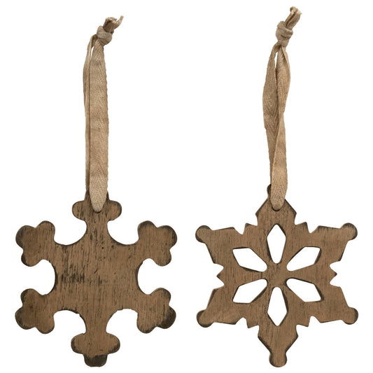 Antiqued Wooden Snowflake Christmas Ornament, 2 Assorted
