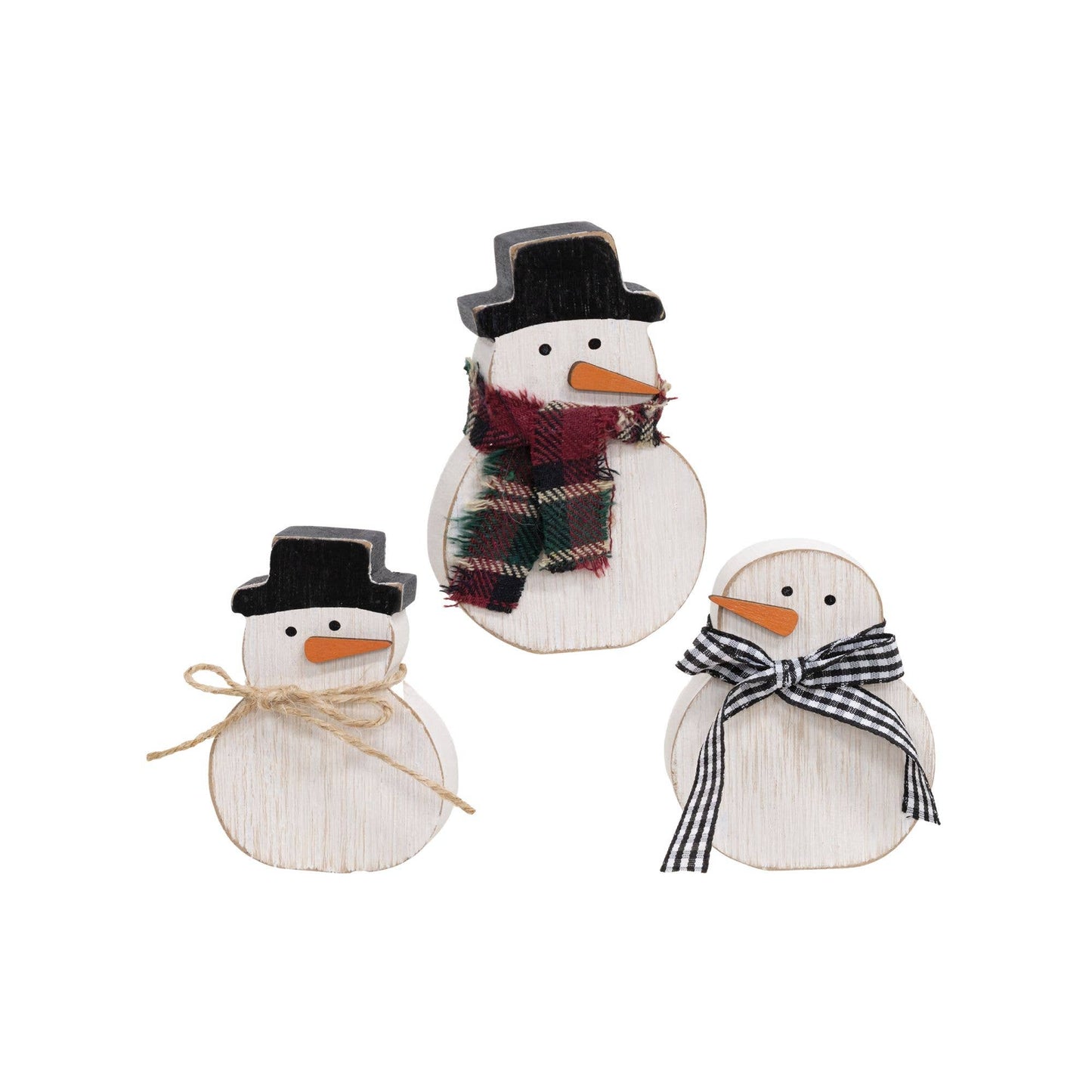 3/Set, Distressed Wooden Snowman w/Scarf Sitters