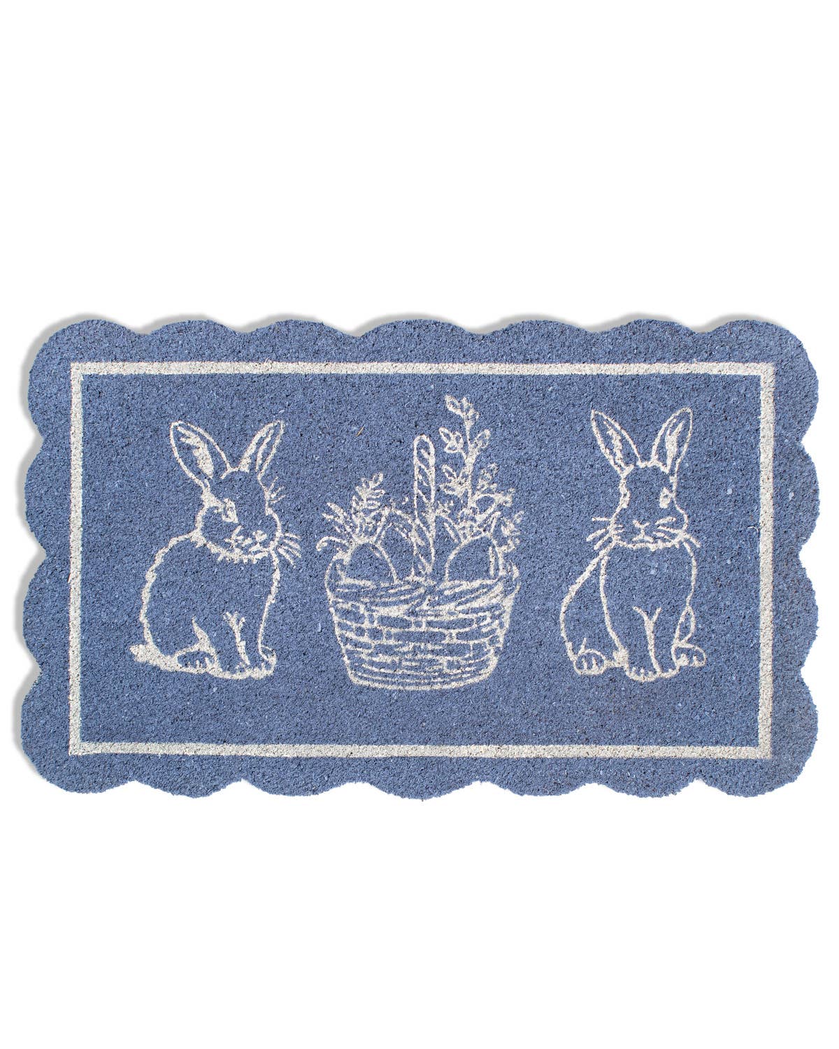 Bunny Scallop Coir Doormat   Light Blue/White   18x30