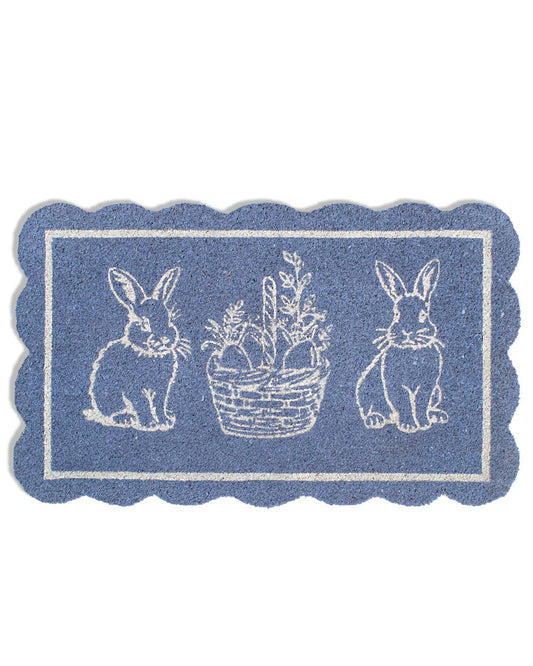Bunny Scallop Coir Doormat   Light Blue/White   18x30