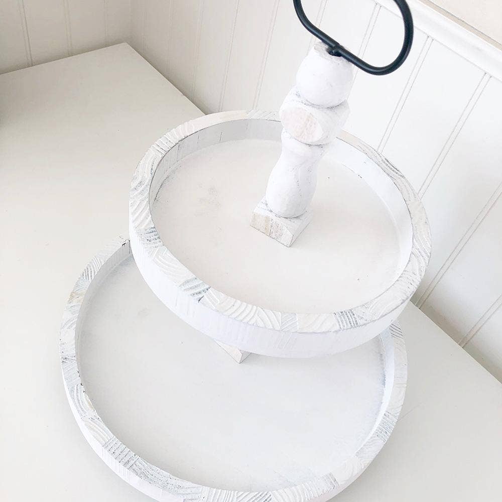 Foundations Decor Tiered Tray - Distressed White Round 15"