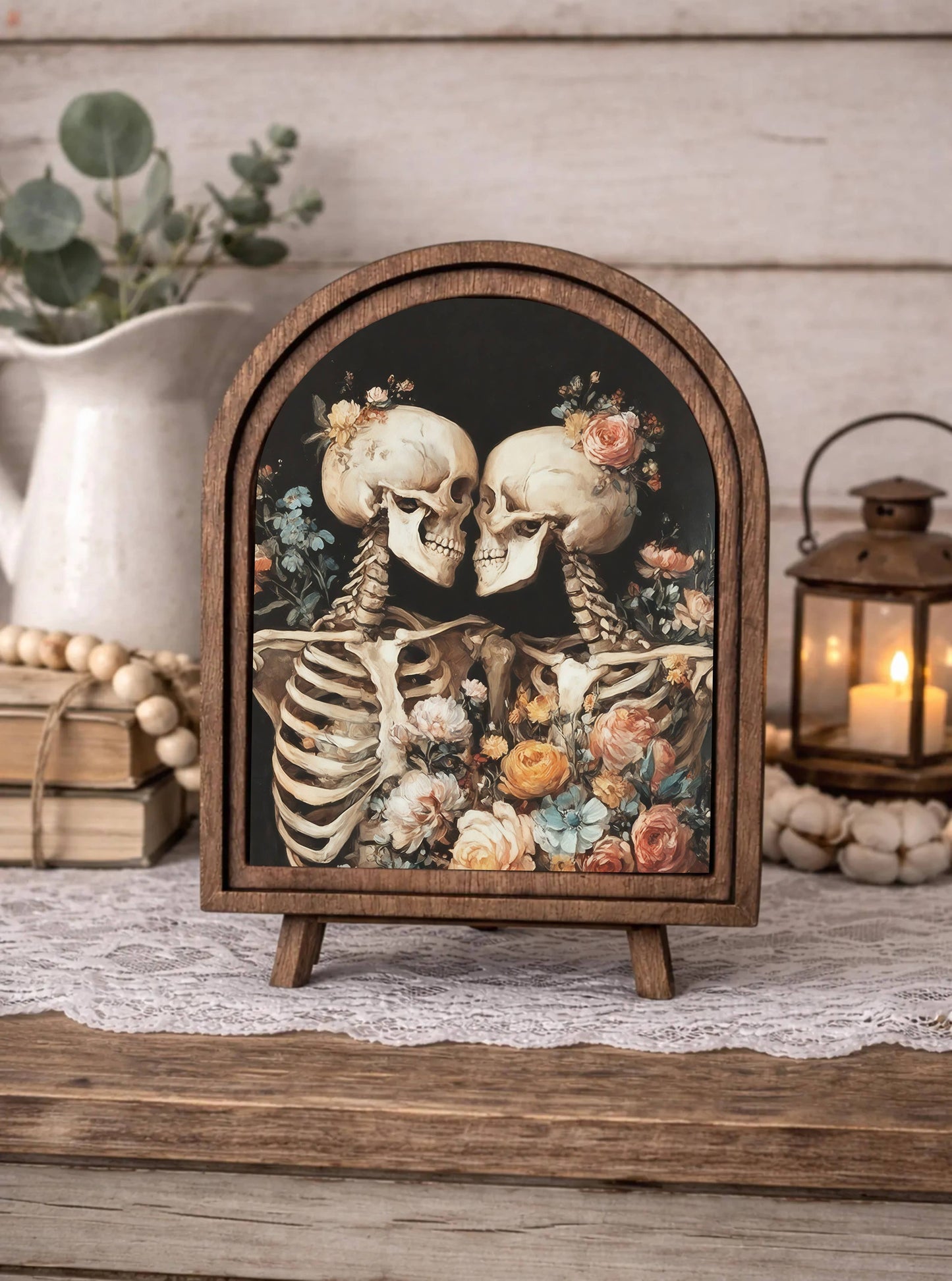 Floral Skeleton Couple Framed Canvas Art